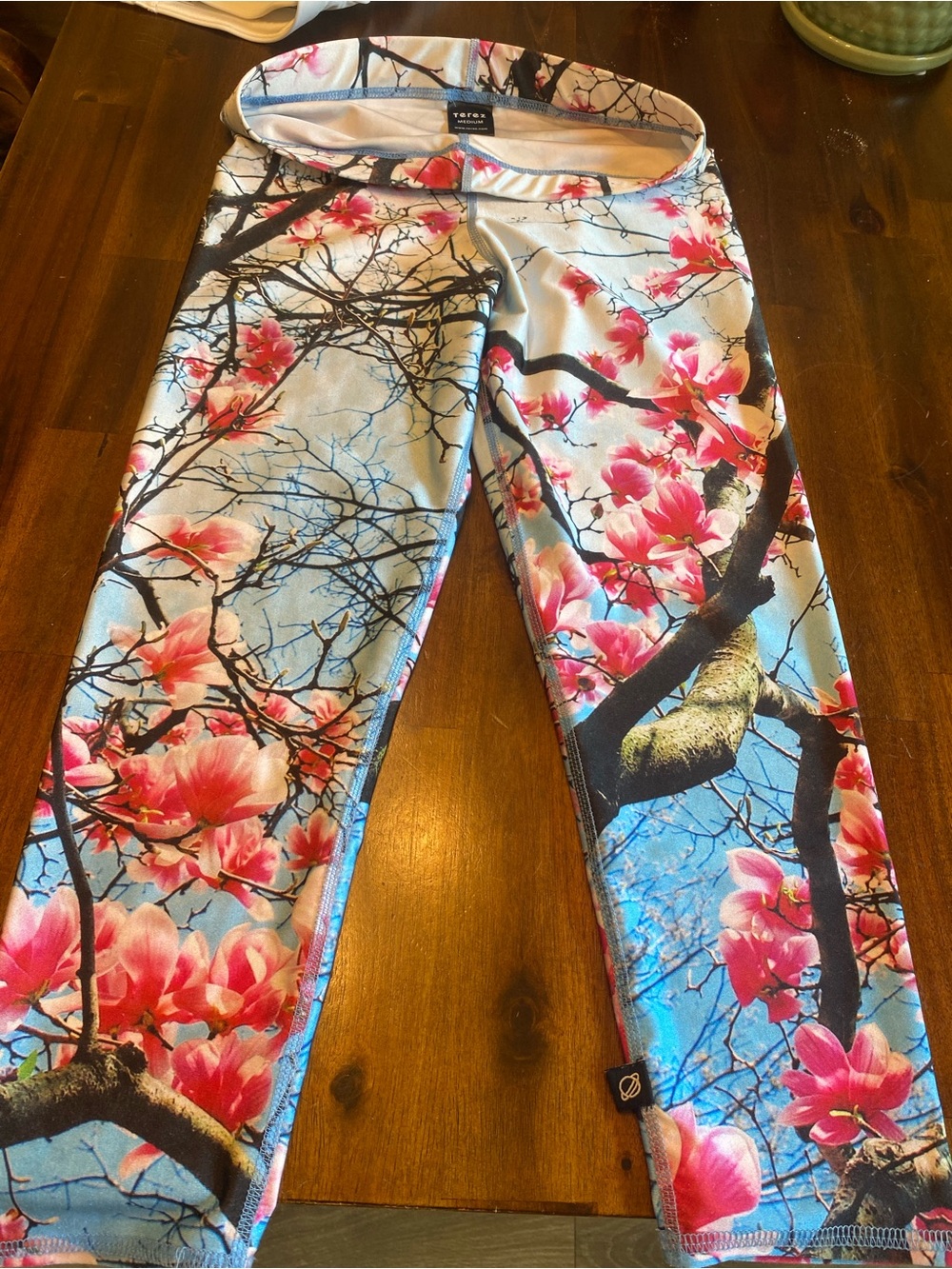 Terez Pink Blossom Print women’s Leggings on Blue